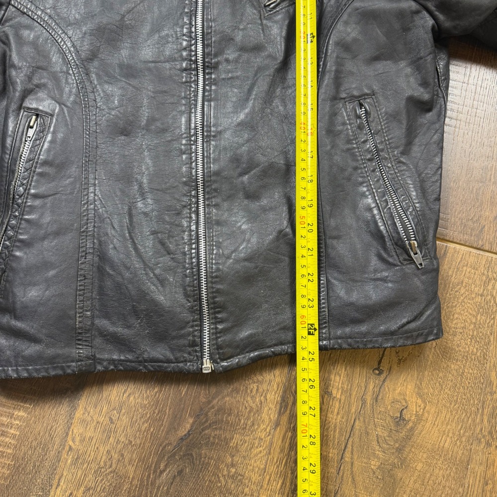 Vintage 80s Leather Attic Black Leather Racer Biker Jacket Made in Canada M/L - Picture 3 of 10